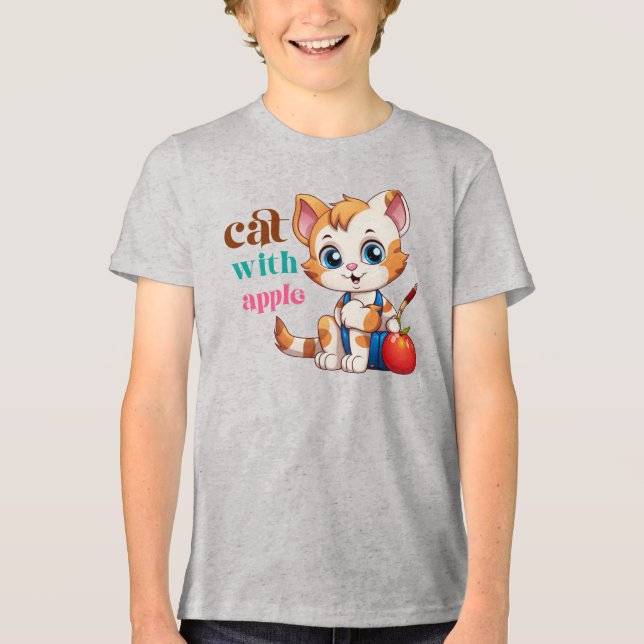 Cat With Apple-85242 Tri-Blend Shirt (Front)