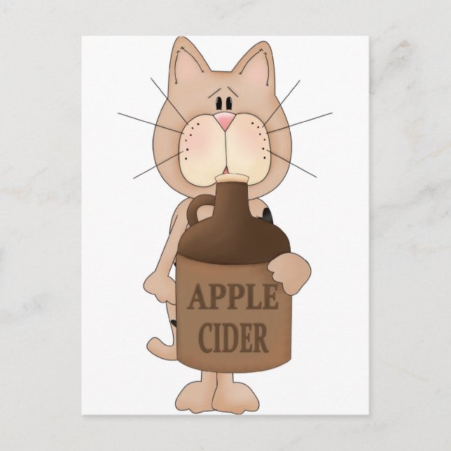 Cat with Apple cider Postcard (Front)