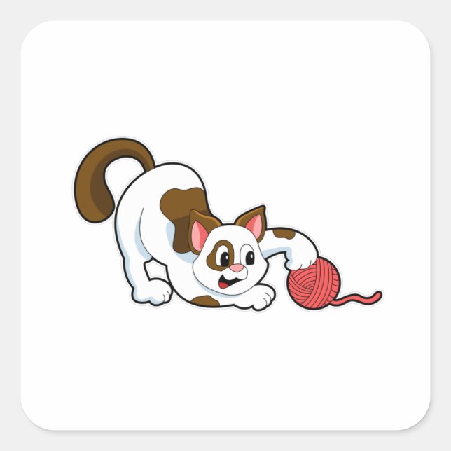 Cat with Ball of Wool Square Sticker (Front)