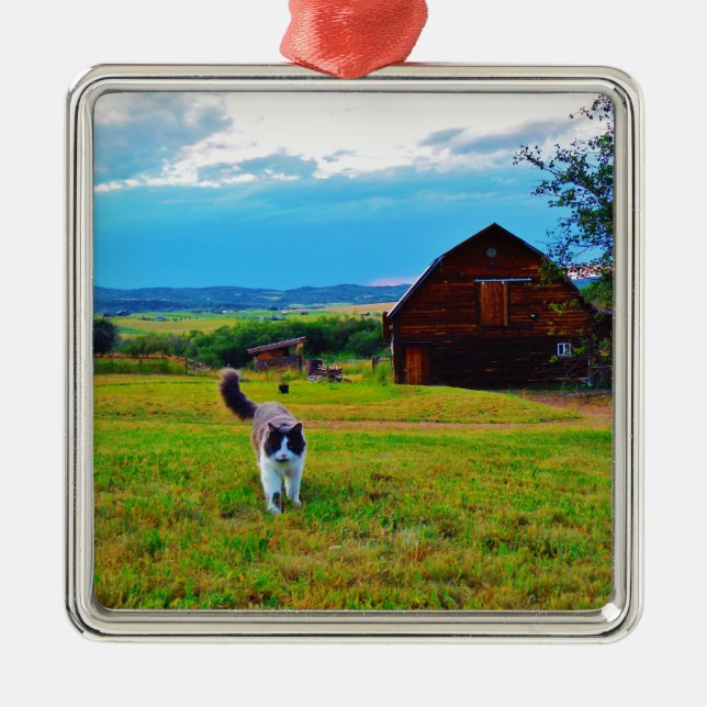 Cat with Barns Metal Tree Decoration (Front)