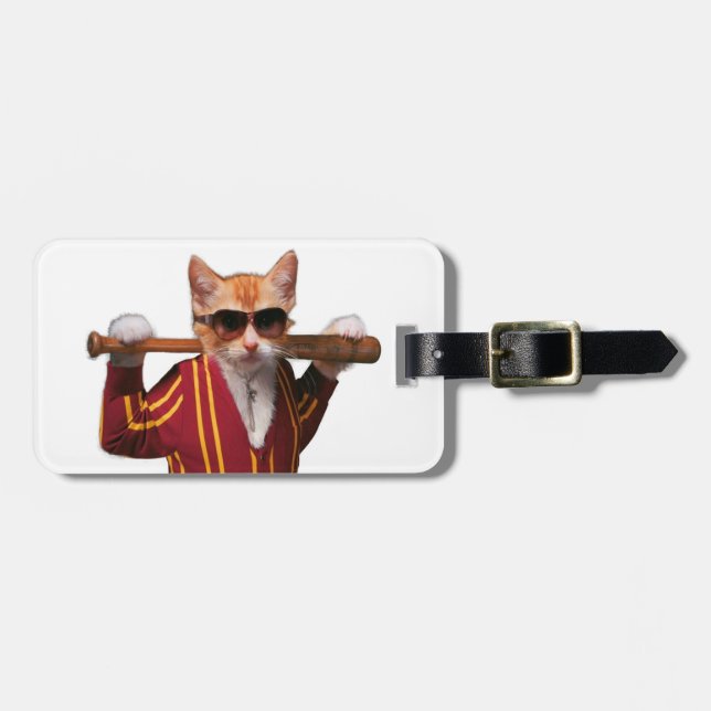 Cat with baseball bat luggage tag (Front Horizontal)