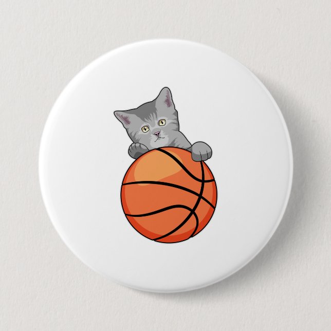 Cat with Basketball 7.5 Cm Round Badge (Front)