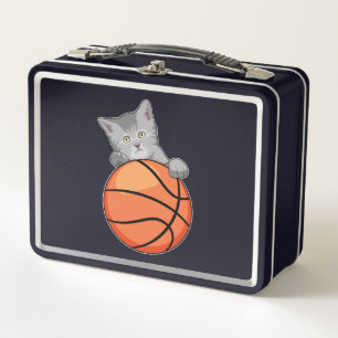 Cat with Basketball Metal Lunch Box