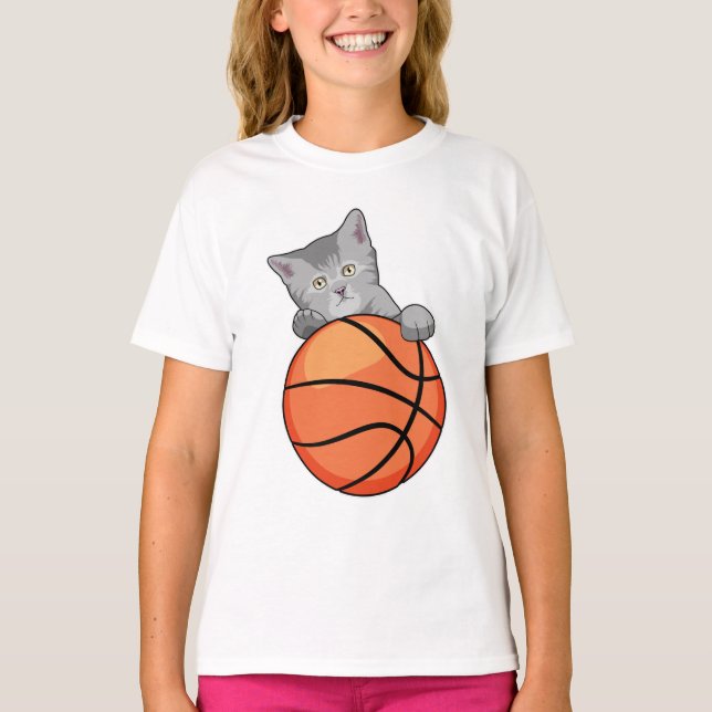 Cat with Basketball T-Shirt (Front)