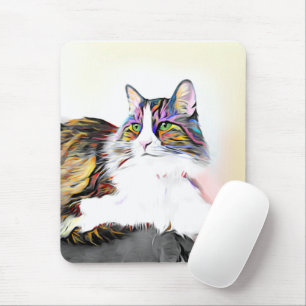 Cat with beautiful rainbow fur mouse pad