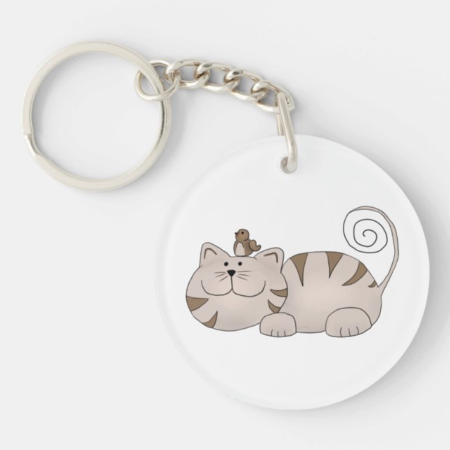Cat with bird key ring (Front)