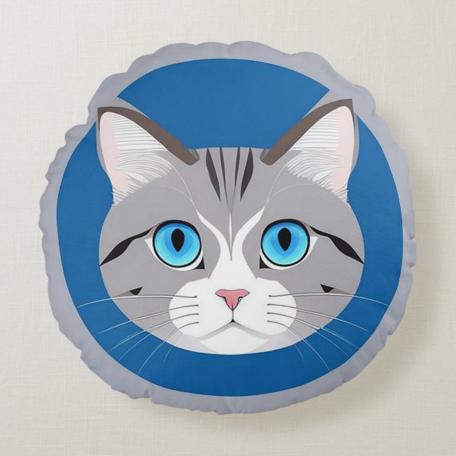 Cat With Blue Eyes Round Cushion (Front)