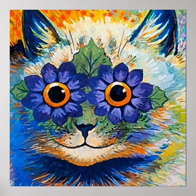 “Cat With Blue Petals” by Louis Wain Poster (Front)