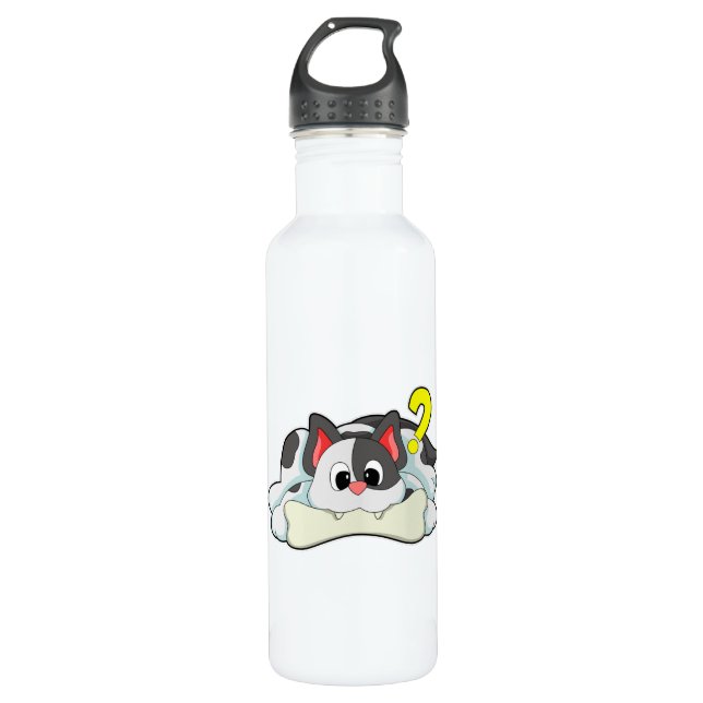 Cat with Bone 710 Ml Water Bottle (Front)