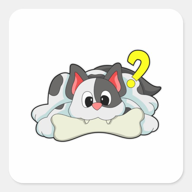 Cat with Bone Square Sticker (Front)