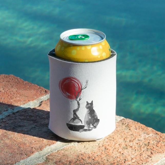 Cat with Bonsai and Buddha Quote Can Cooler (In Situ Pool)