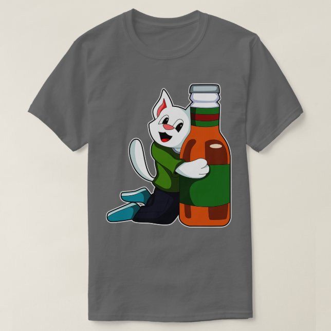 Cat with Bottle of Beer T-Shirt (Design Front)