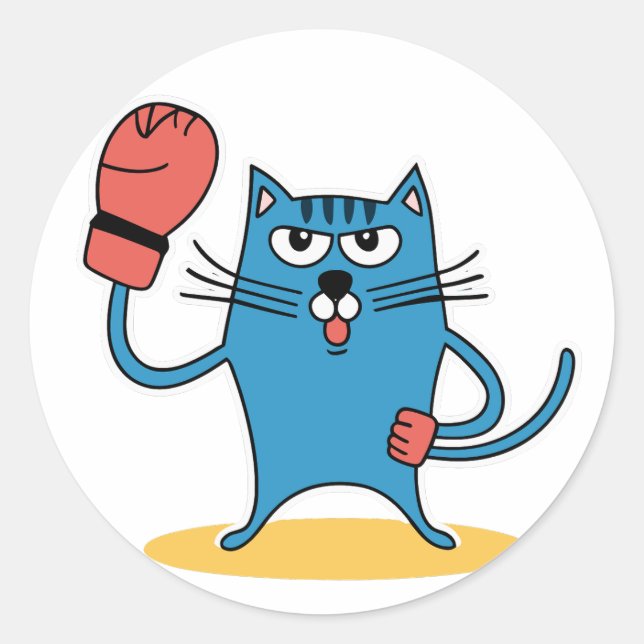 Cat with Boxing Gloves Classic Round Sticker (Front)