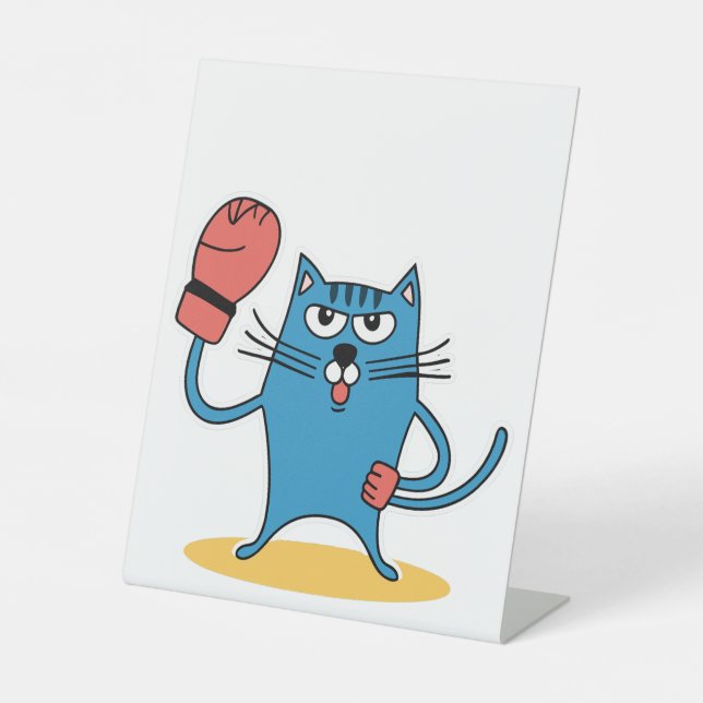 Cat with Boxing Gloves Pedestal Sign (Front)