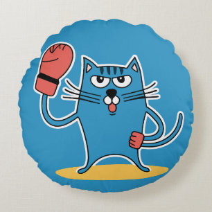 Cat with Boxing Gloves Round Cushion