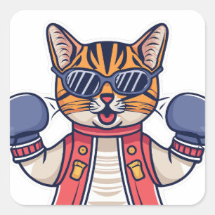 Cat with Boxing Gloves Square Sticker