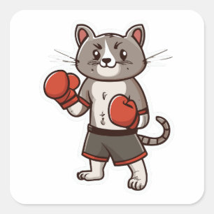 Cat with Boxing Gloves Square Sticker