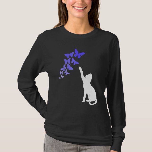 Cat with Butterflies Beautiful Butterfly T-Shirt (Front)