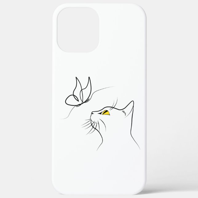 Cat With Butterfly Abstract Minimalistic Lineart Case-Mate iPhone Case (Back)