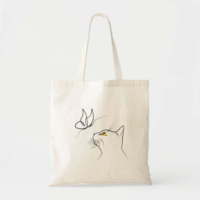 Cat With Butterfly Abstract Minimalistic Lineart Tote Bag (Front)