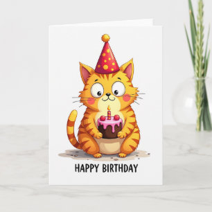 Cat With Cake Birthday Card