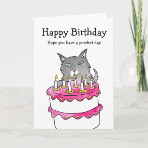 Cat with cake birthday card