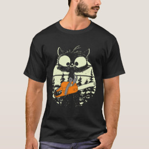 Cat With Chainsaw Cute Lumberjack Forester Cat T-Shirt