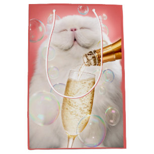 Cat With Champagne Medium Gift Bag