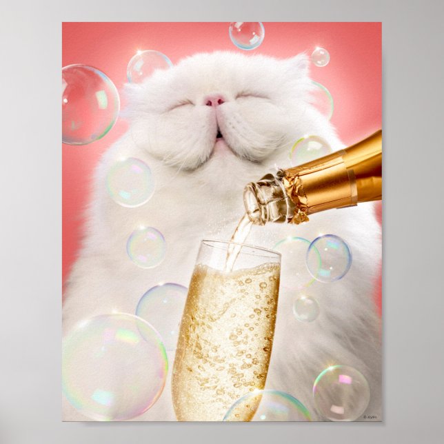 Cat With Champagne Poster (Front)