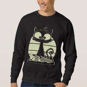 Cat With Chessboard Cat Playing Chess Chess Player Sweatshirt