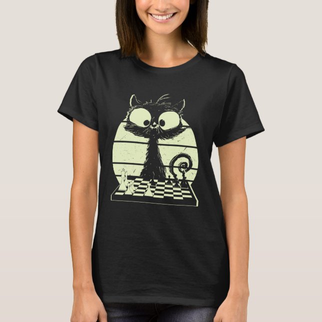 Cat With Chessboard Cat Playing Chess Chess Player T-Shirt (Front)