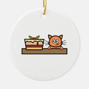 Cat with Christmas Cake. Ceramic Tree Decoration