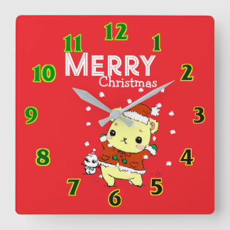 Cat with Christmas  Square Wall Clock