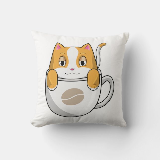 Cat with Coffee Cup Cushion (Front)