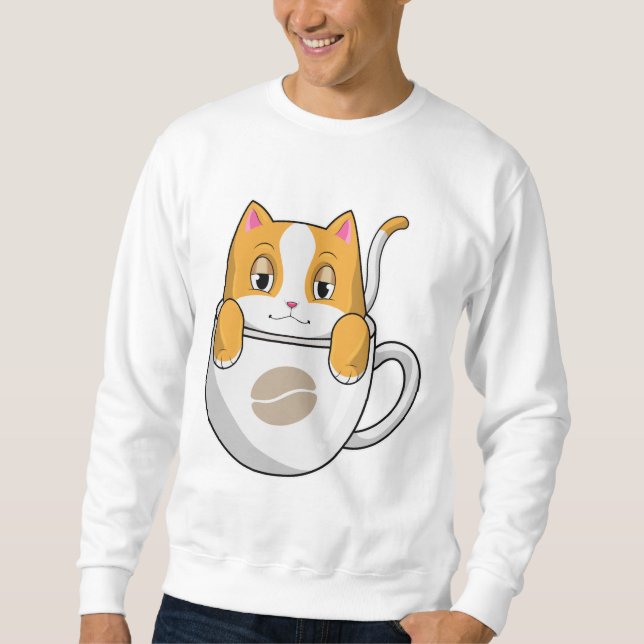 Cat with Coffee Cup Sweatshirt (Front)