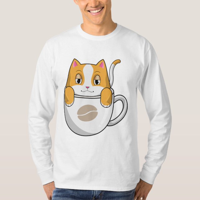 Cat with Coffee Cup T-Shirt (Front)