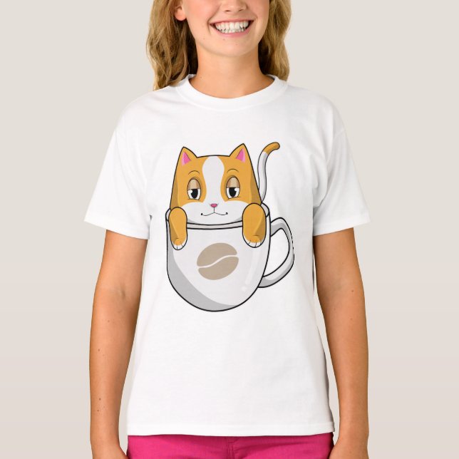 Cat with Coffee Cup T-Shirt (Front)