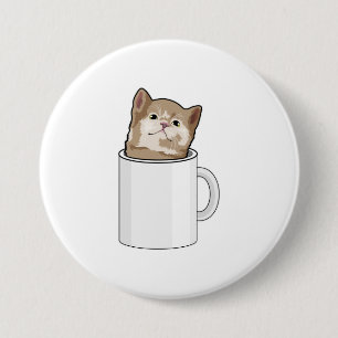 Cat with Coffee mug 7.5 Cm Round Badge