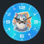 Cat with Coffee Mug-94678 Large Clock<br><div class="desc">Cat with Coffee Mug-94678</div>