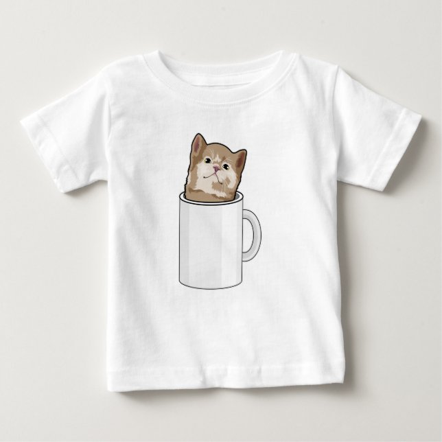 Cat with Coffee mug Baby T-Shirt (Front)