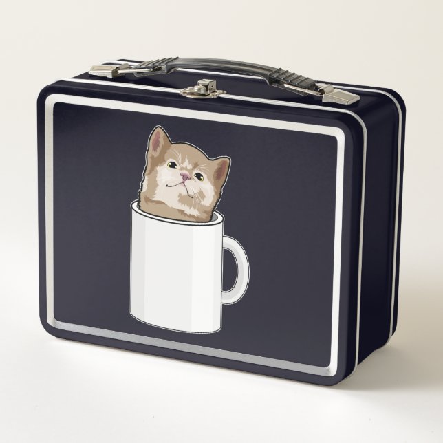 Cat with Coffee mug Metal Lunch Box (Front)