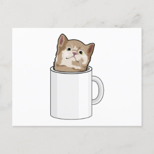 Cat with Coffee mug Postcard
