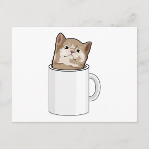 Cat with Coffee mug Postcard