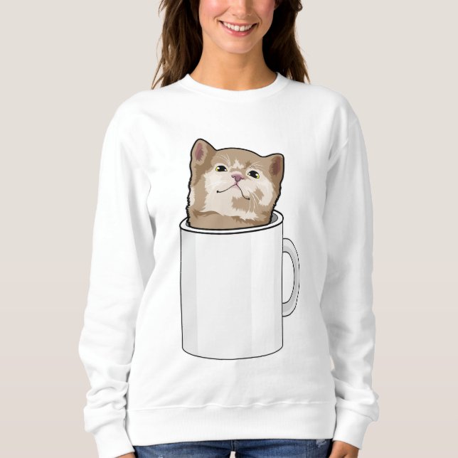 Cat with Coffee mug Sweatshirt (Front)