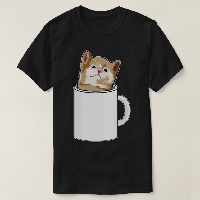 Cat with Coffee mug T-Shirt (Design Front)