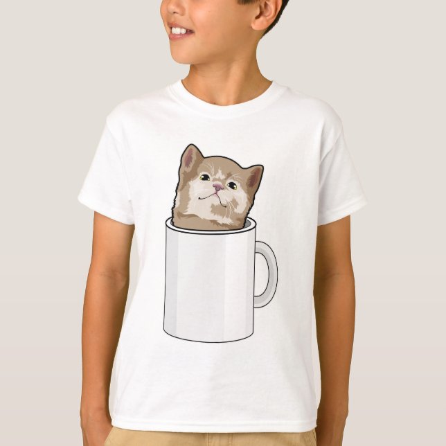 Cat with Coffee mug T-Shirt (Front)