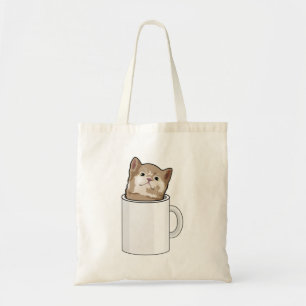 Cat with Coffee mug Tote Bag