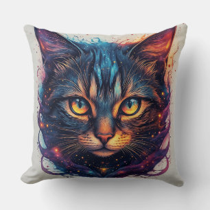 Cat with Cosmic Colours and Bright Eyes Cushion