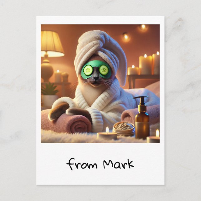 Cat  with Cucumber Spa Treatment Postcard (Front)