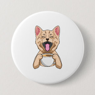 Cat with cup of coffee 7.5 cm round badge